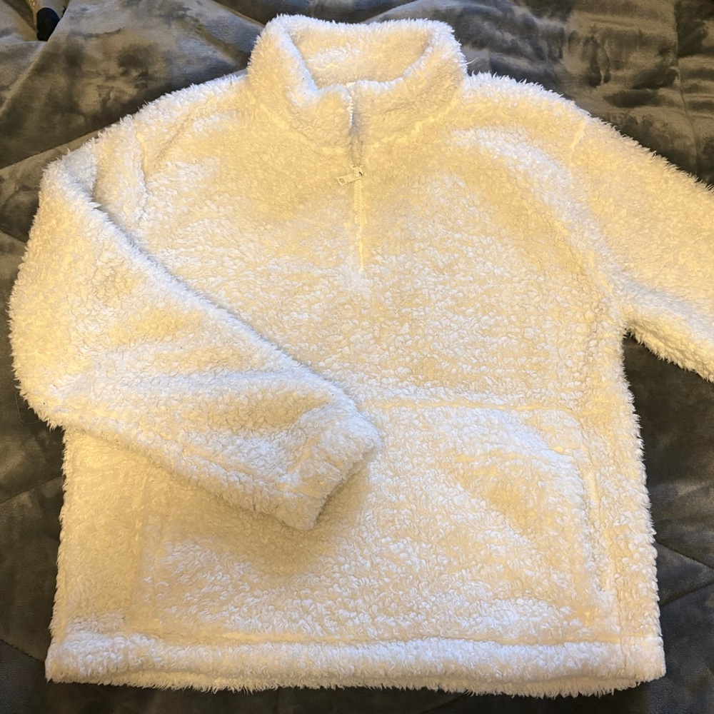 Cozy White Sherpa Fleece Women's M Quarter Zip Sweater